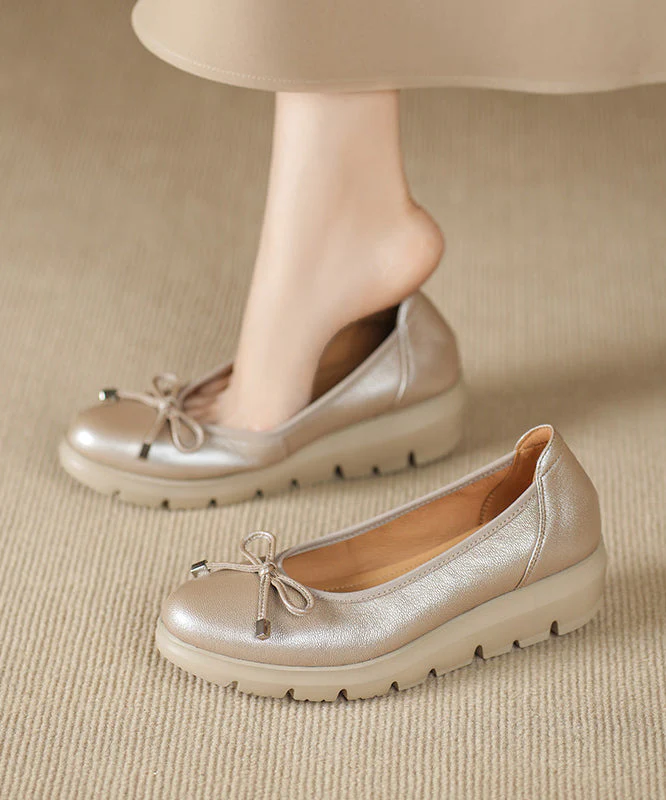 2026 Wedge Flat Feet Shoes Champagne Faux Leather - Image 4