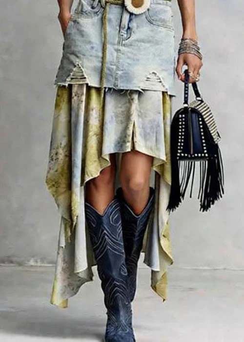 American Style Asymmetrical Tulle Patchwork Denim Skirts Spring - Image 4