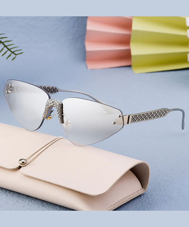 American Style Diamond Studded Frameless Sunglasses - Image 2