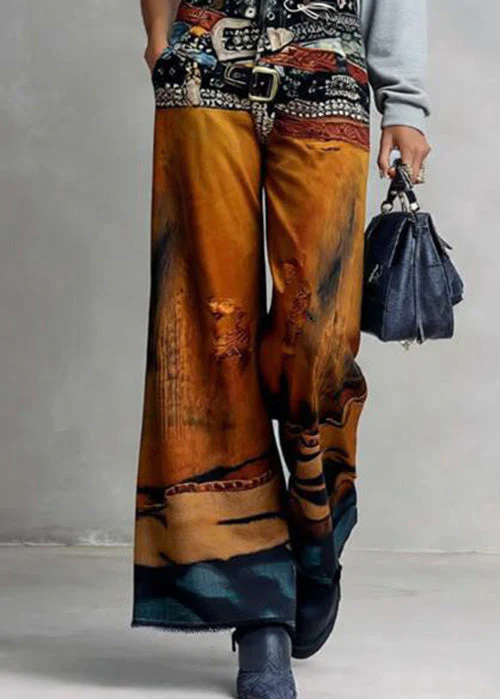 American Style Paintings Print Denim Wide Leg Pants Spring - Image 4