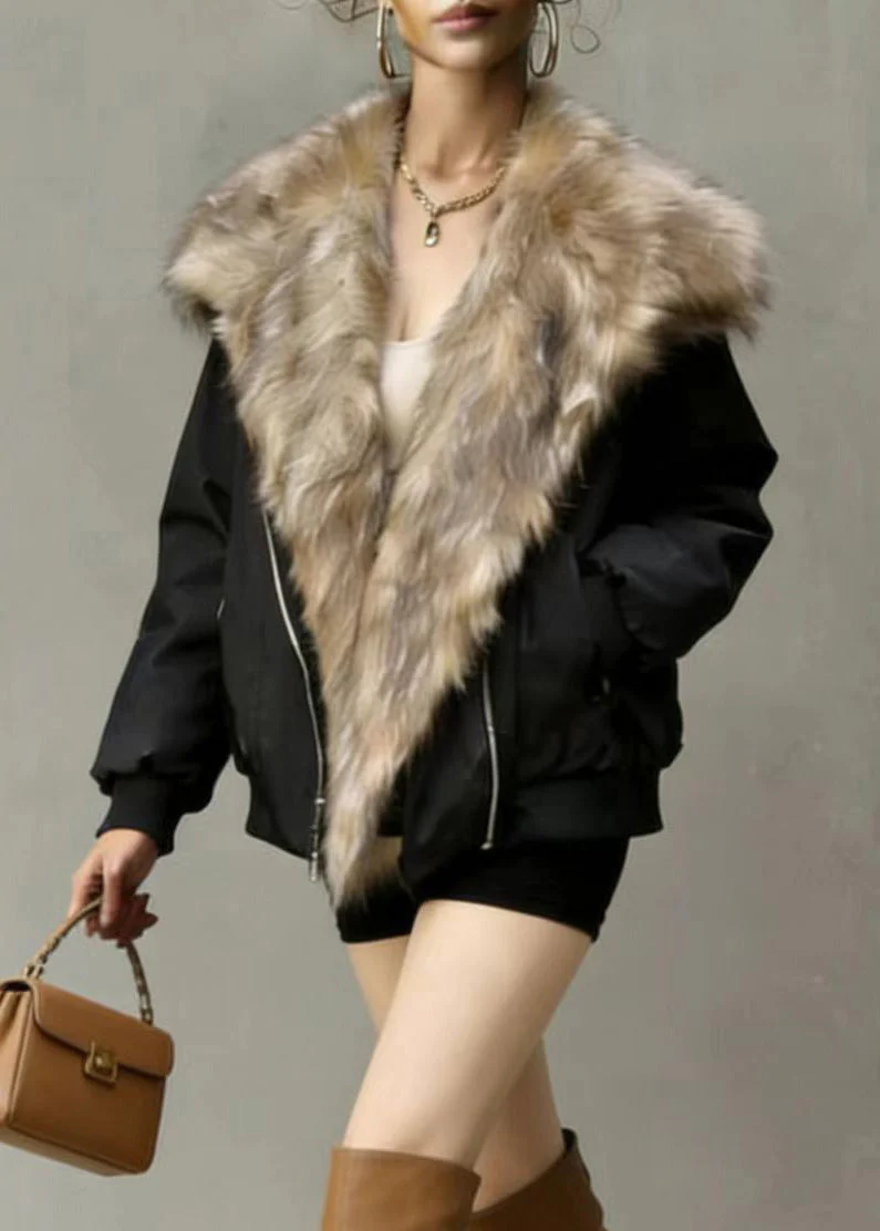 American Style Streetwear Fuzzy Fur Patchwork Fine Cotton Filled Coat Winter - Image 2