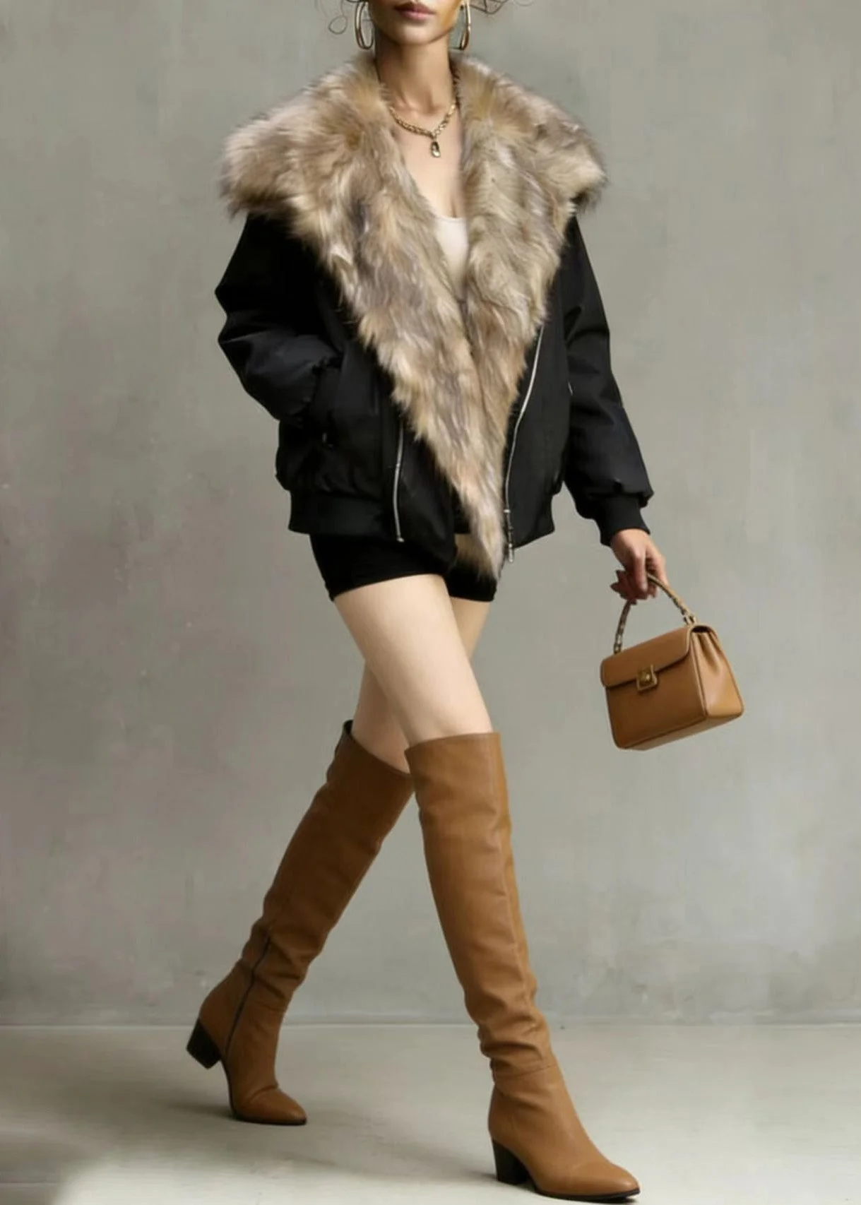 American Style Streetwear Fuzzy Fur Patchwork Fine Cotton Filled Coat Winter - Image 3