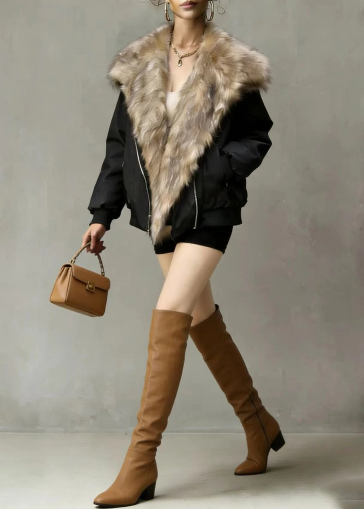 American Style Streetwear Fuzzy Fur Patchwork Fine Cotton Filled Coat Winter - Image 5