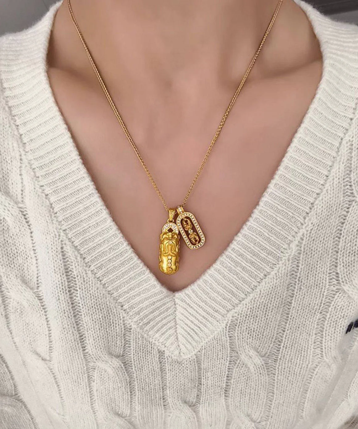 Ancient Gold Copper Gilding Pixiu Diamond Rod Necklace - Image 2