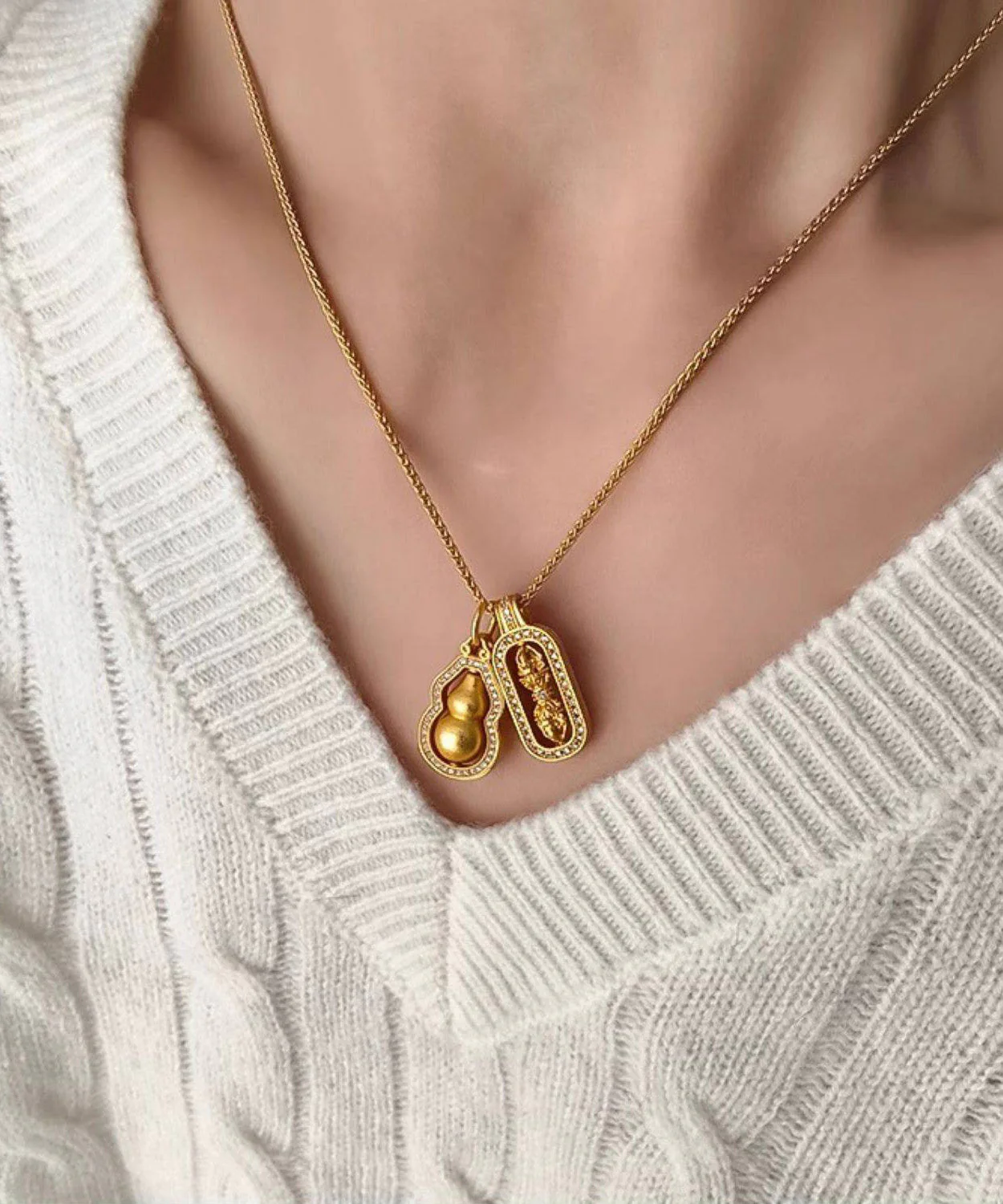 Ancient Gold Copper Gilding Pixiu Diamond Rod Necklace - Image 3