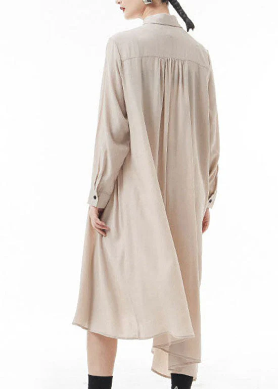 Apricot Chiffon shirt Dress wrinkled Asymmetrical Spring - Image 3