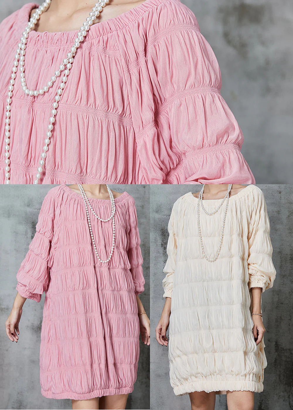 Apricot Cotton Holiday Dresses Slash Neck Wrinkled Spring - Image 5