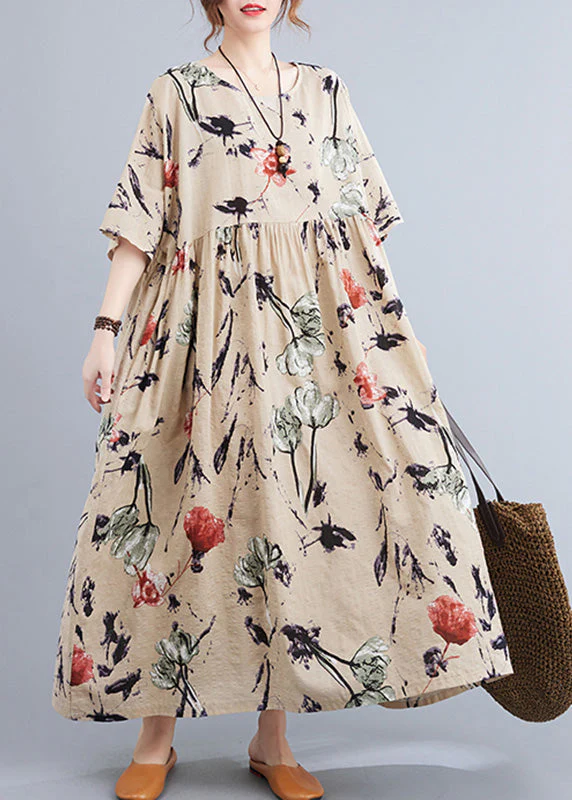 Apricot O-Neck Patchwork Party Maxi Dress Summer - Image 2