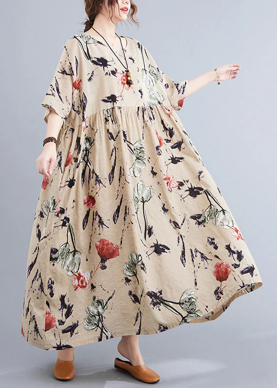 Apricot O-Neck Patchwork Party Maxi Dress Summer - Image 3