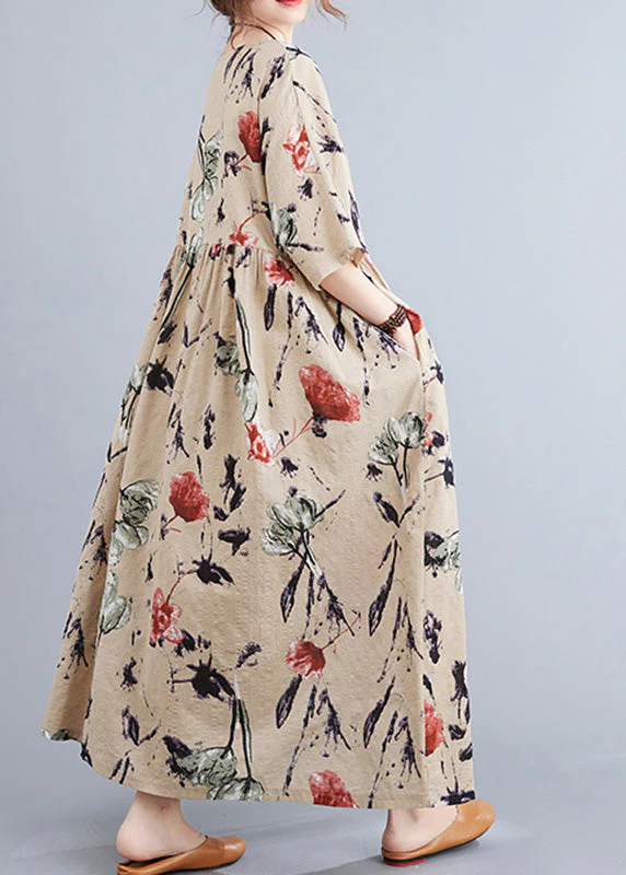 Apricot O-Neck Patchwork Party Maxi Dress Summer - Image 4
