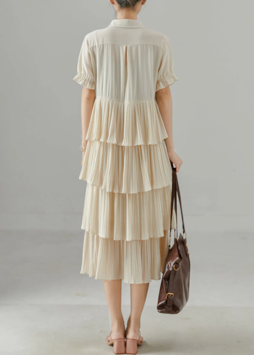 Apricot Patchwork Chiffon Dress Layered Ruffled Summer - Image 4