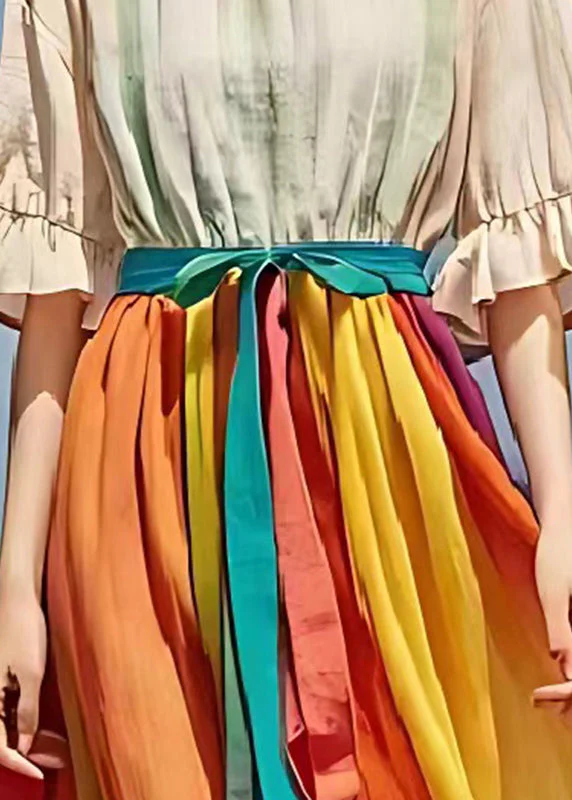 Apricot Patchwork Linen Long Dress Exra Large Hem Summer - Image 4