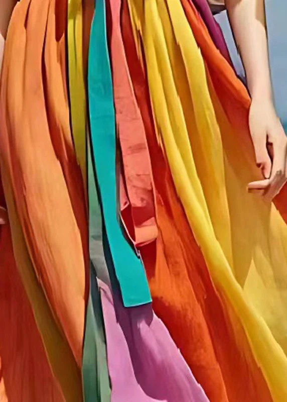 Apricot Patchwork Linen Long Dress Exra Large Hem Summer - Image 5