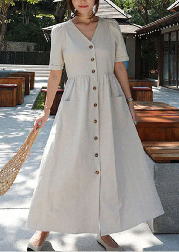 Apricot Pockets Patchwork Dress Short Sleeve - Image 2