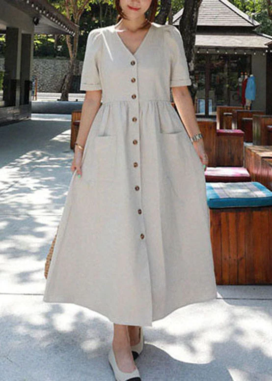 Apricot Pockets Patchwork Dress Short Sleeve - Image 3