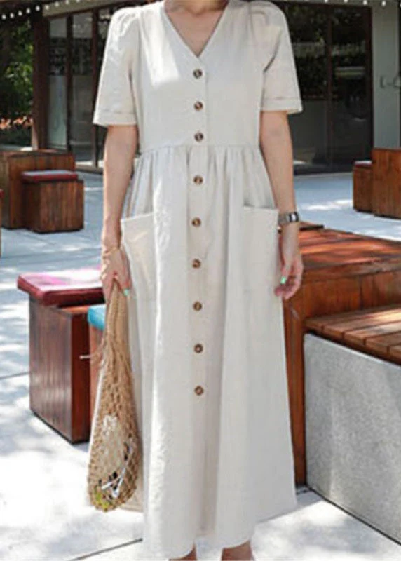 Apricot Pockets Patchwork Dress Short Sleeve - Image 4