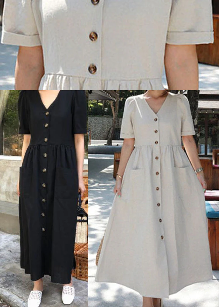 Apricot Pockets Patchwork Dress Short Sleeve - Image 5