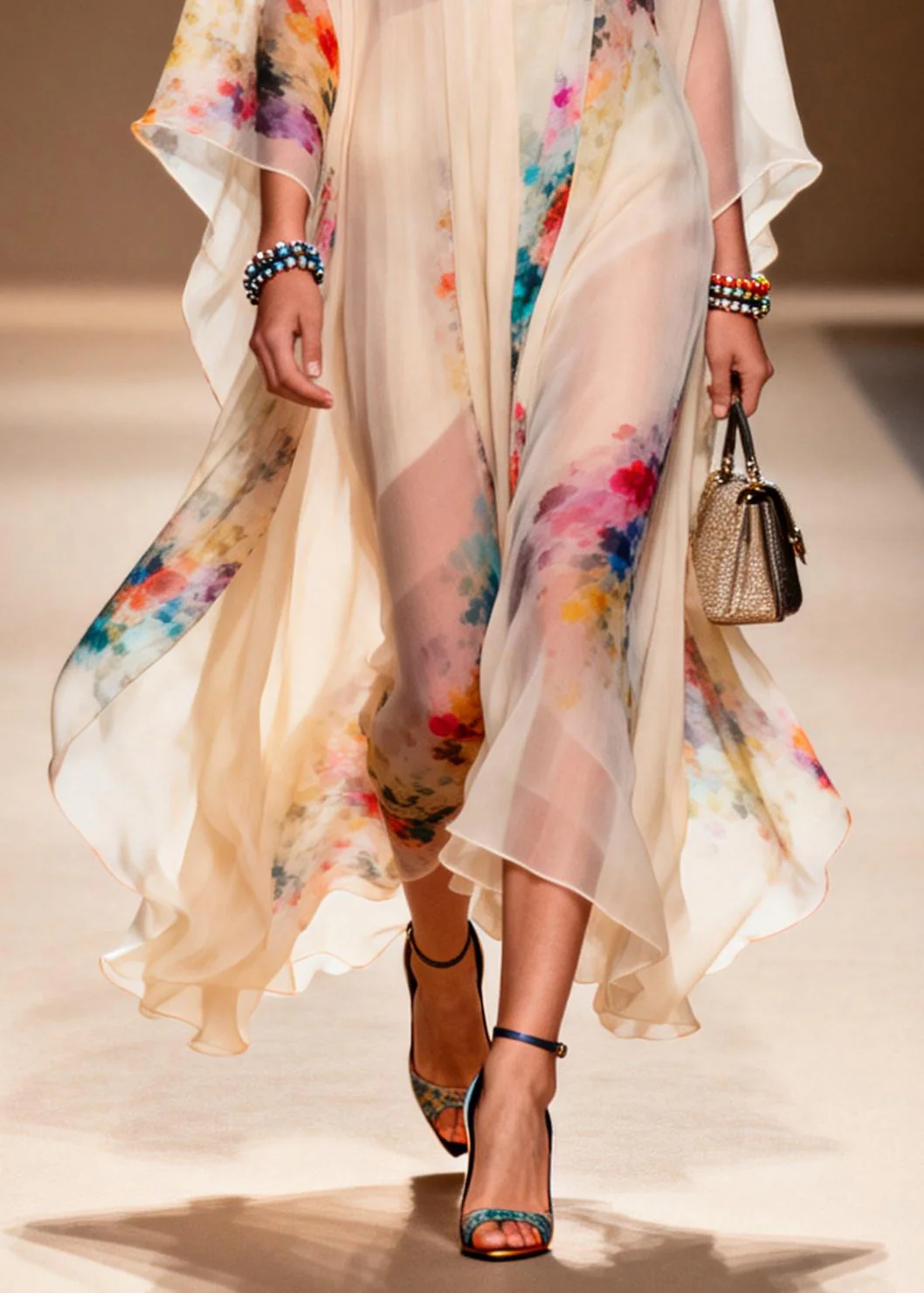 Apricot Print Chiffon Long Dresses Oversized Summer - Image 4