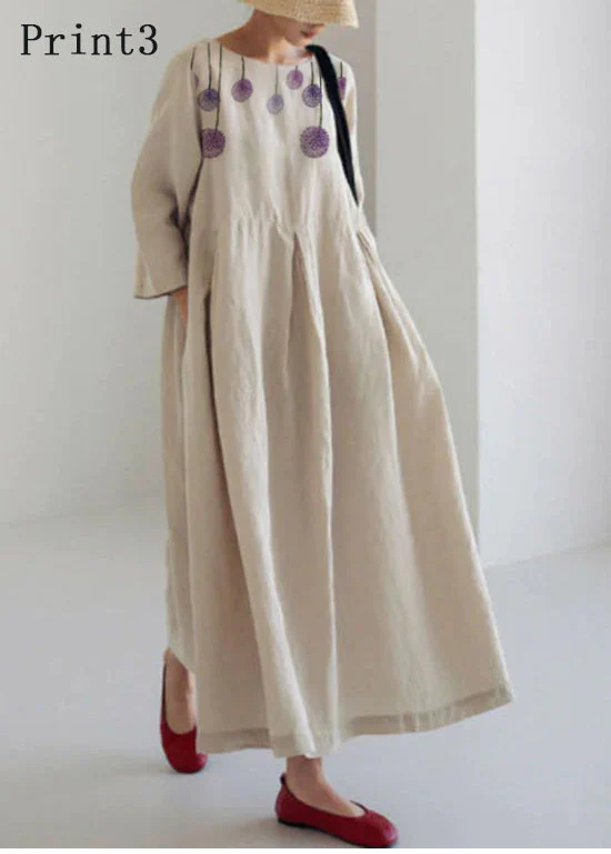 Apricot-Print1 Cotton Dresses Pockets Patchwork Spring - Image 13
