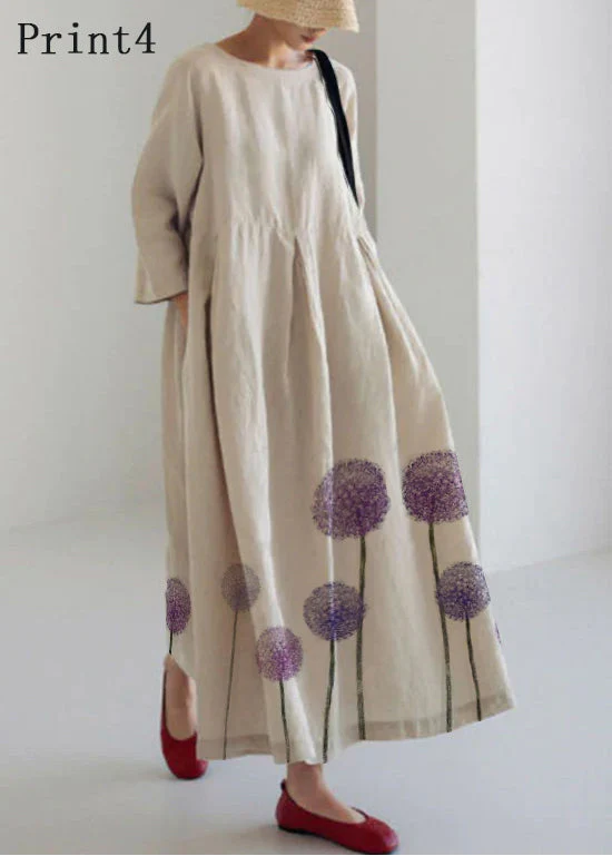 Apricot-Print1 Cotton Dresses Pockets Patchwork Spring - Image 14