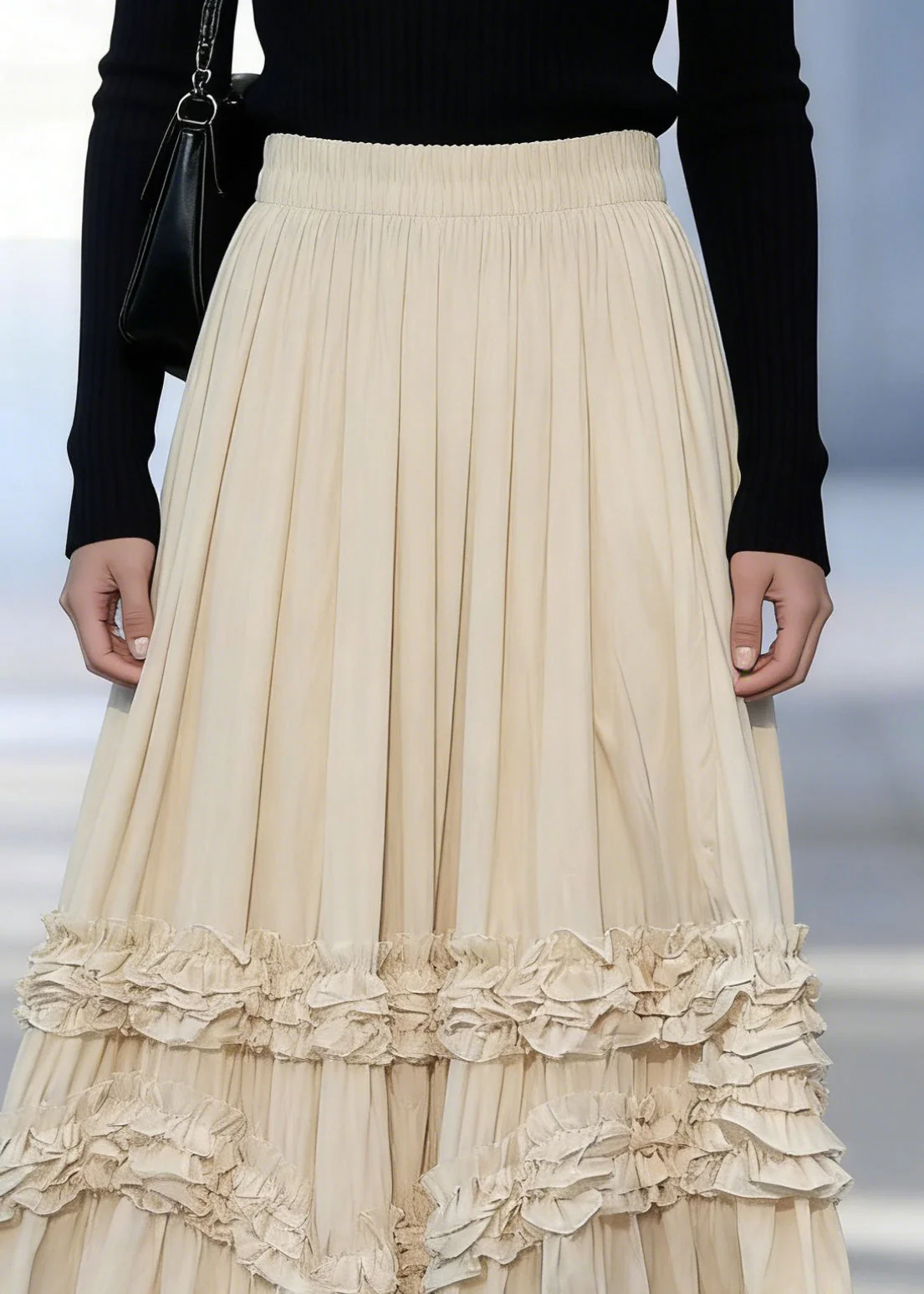 Apricot Ruffled Patchwork Elastic Waist Maxi Skirts - Image 2