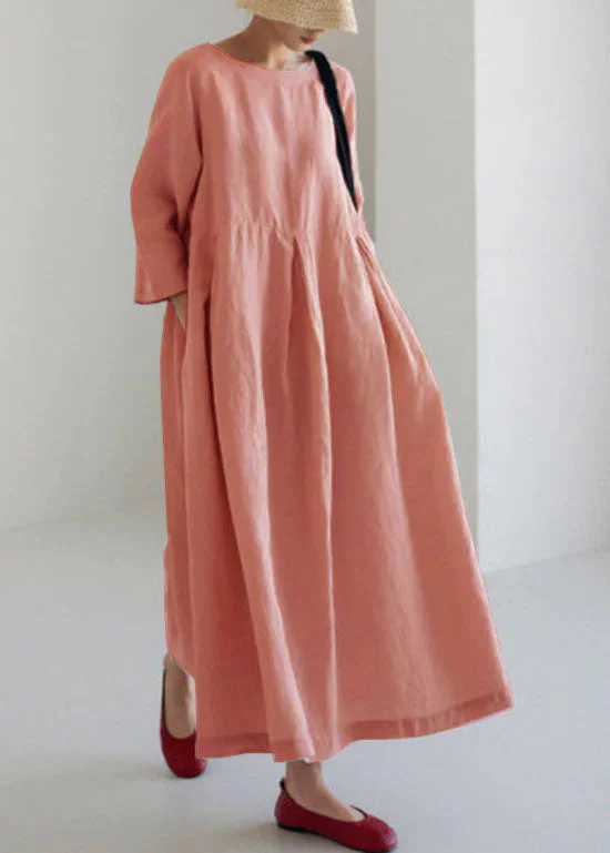 Apricot-sunflower Cotton Dresses Pockets Patchwork Spring - Image 4