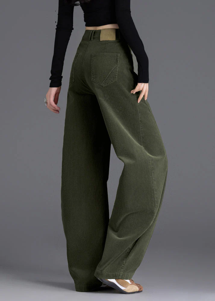 Army Green Warm Fleece Corduroy Pant Oversized High Waist Spring - Image 4