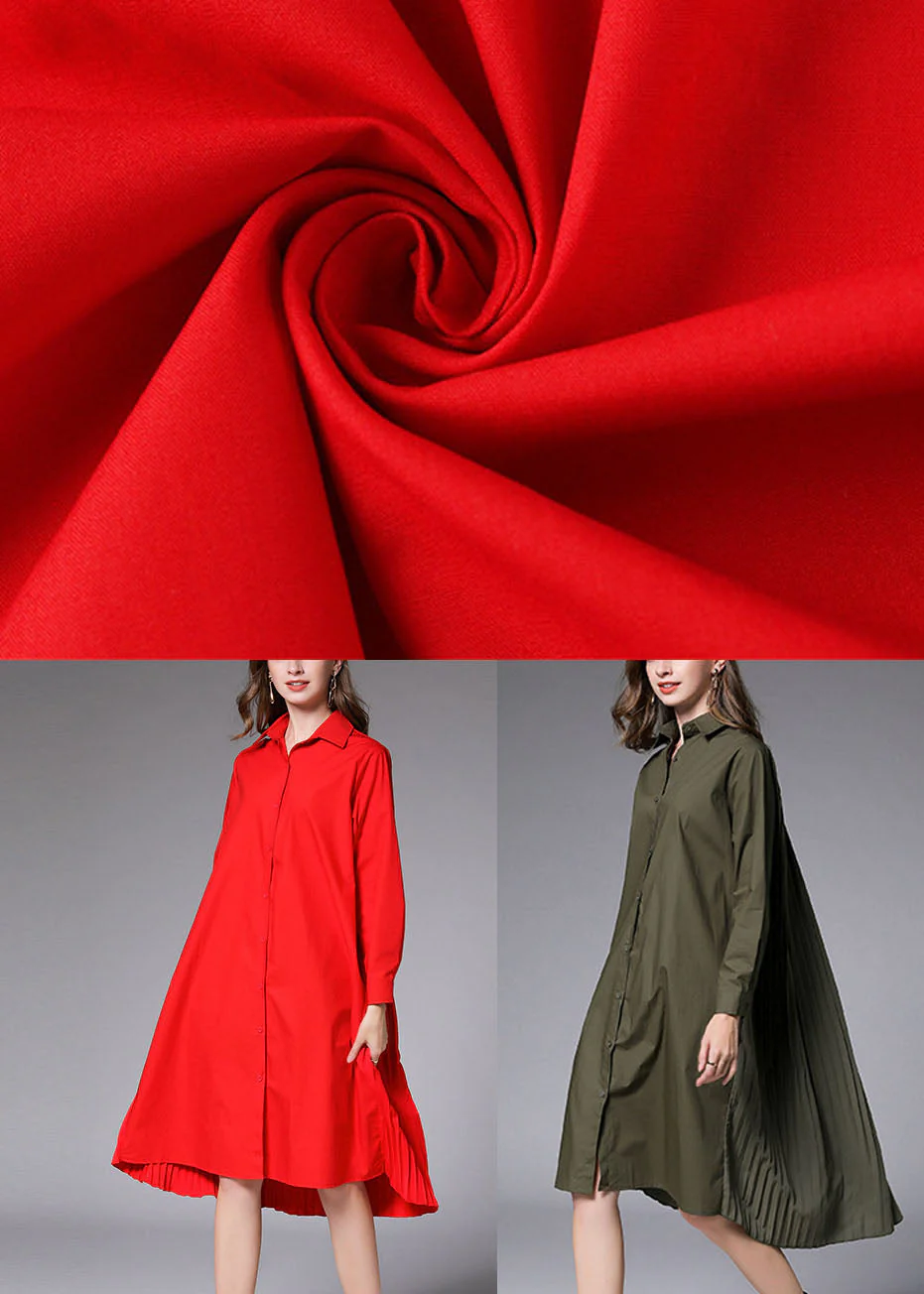 Army Green wrinkled Cotton Vacation shirts Dresses Peter Pan Collar Spring - Image 5