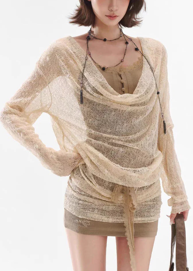 Art Apricot Lace Up False Two Pieces Lace Mini Dresses - Image 2