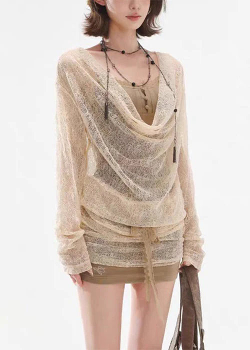 Art Apricot Lace Up False Two Pieces Lace Mini Dresses - Image 4