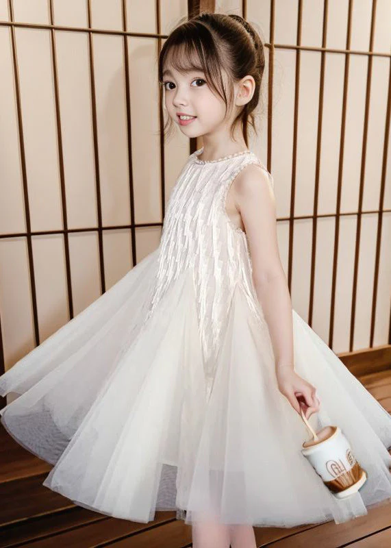 Art Apricot O-Neck Patchwork Tulle Girls Long Dress Sleeveless - Image 4