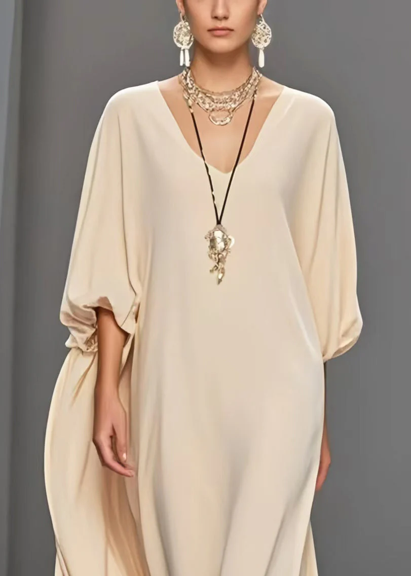 Art Apricot Oversized Draping Chiffon Dress Lantern Sleeve - Image 2