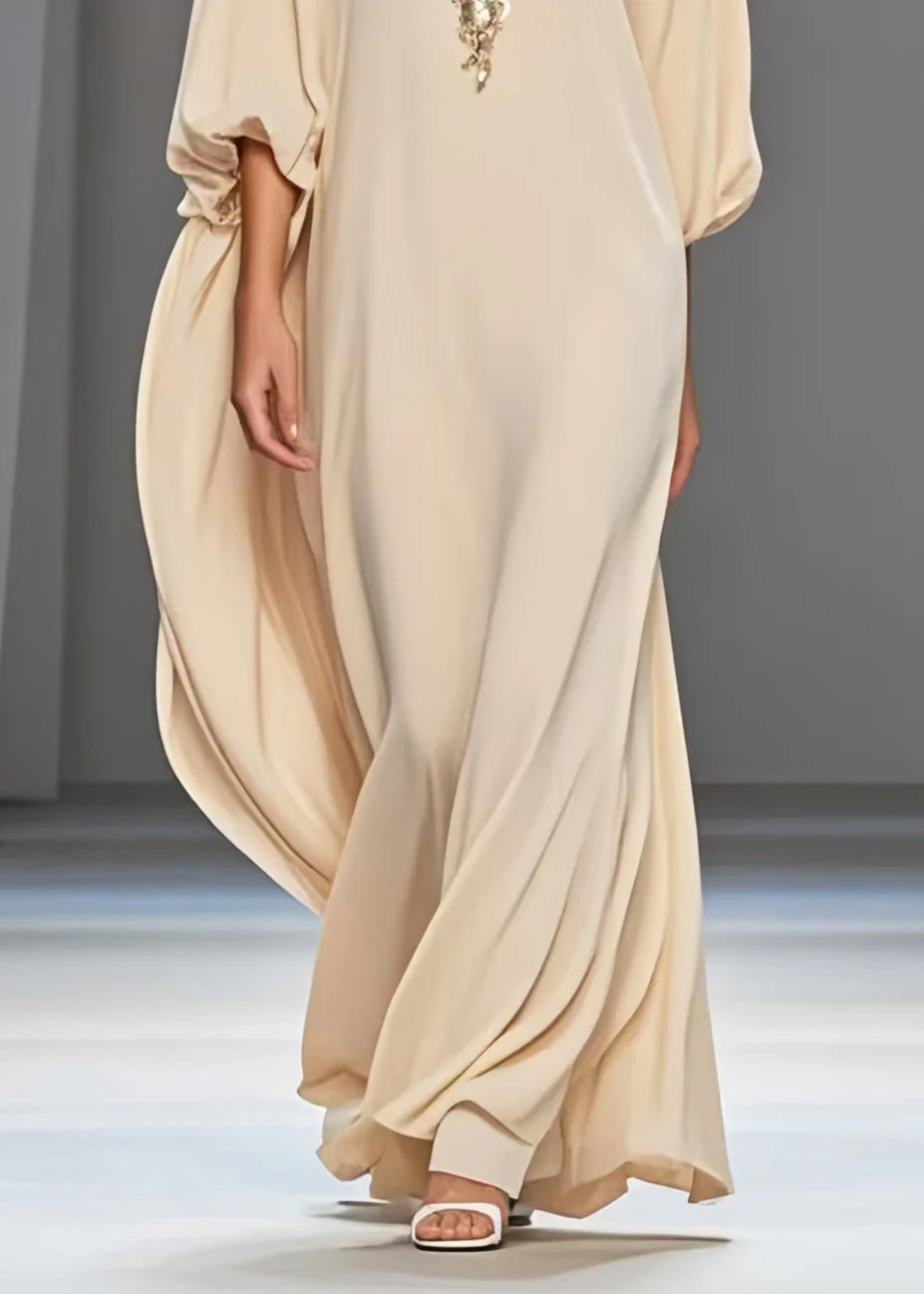 Art Apricot Oversized Draping Chiffon Dress Lantern Sleeve - Image 4