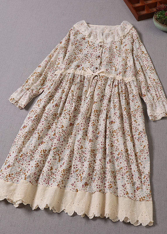 Art Apricot Peter Pan Collar Print drawstring Dresses Spring - Image 2