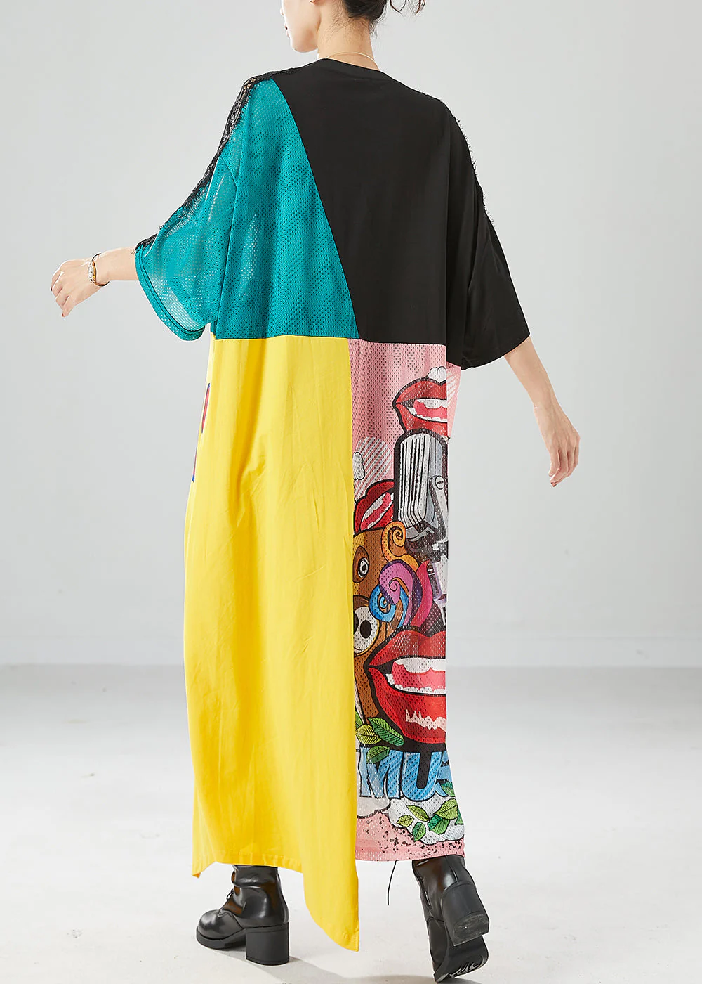 Art Asymmetrical Patchwork Hollow Out Graffiti Dresses Summer - Image 3