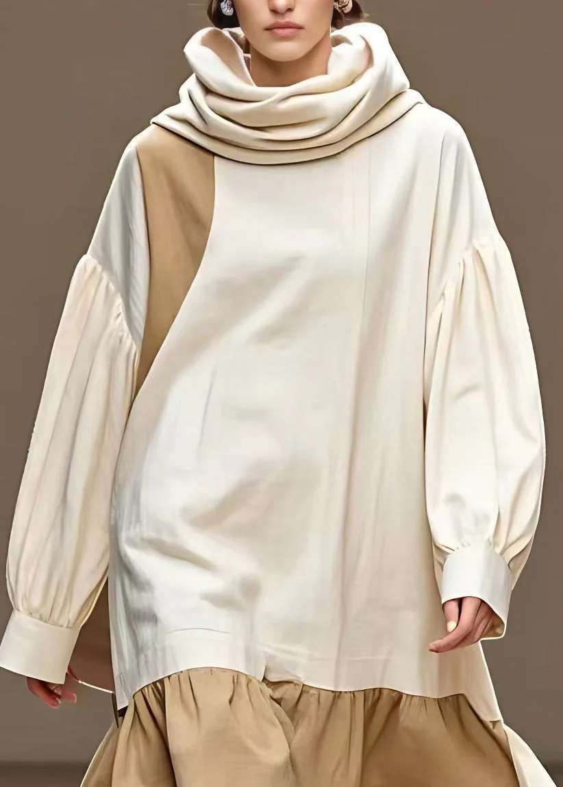 Art Beige Asymmetrical Patchwork Long Dress Long Sleeve - Image 3