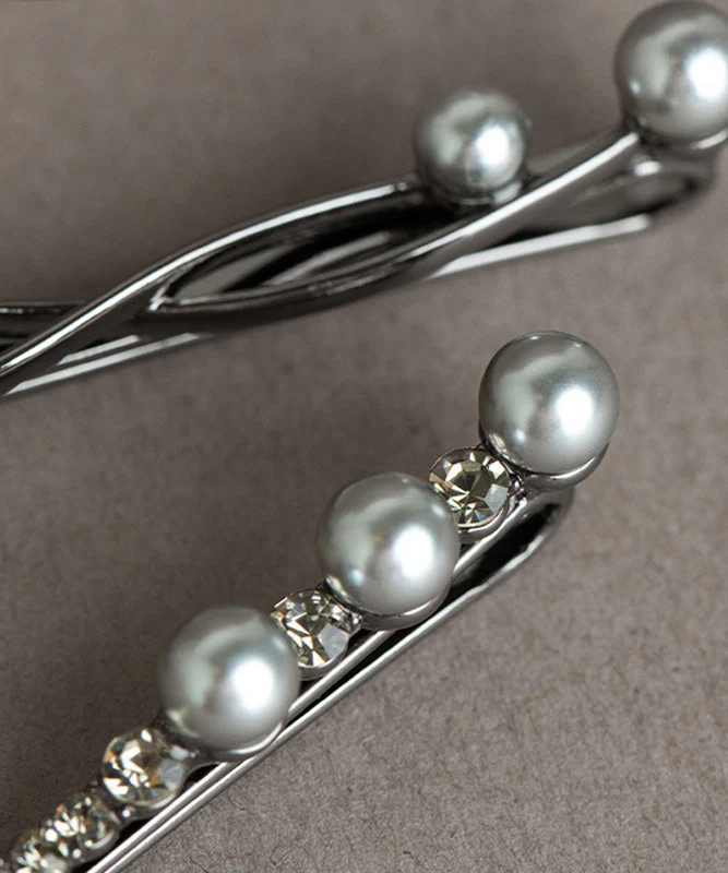 Art Black Alloy Zircon Pearl Butterfly Hairpin Two Piece Set - Image 5