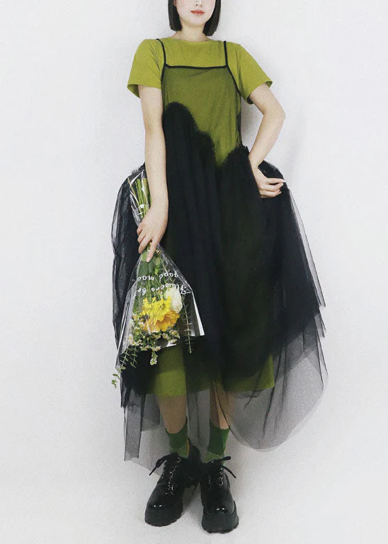 Art Black Asymmetrical Design Tulle Spaghetti Strap Long Dresses Smock Summer - Image 2