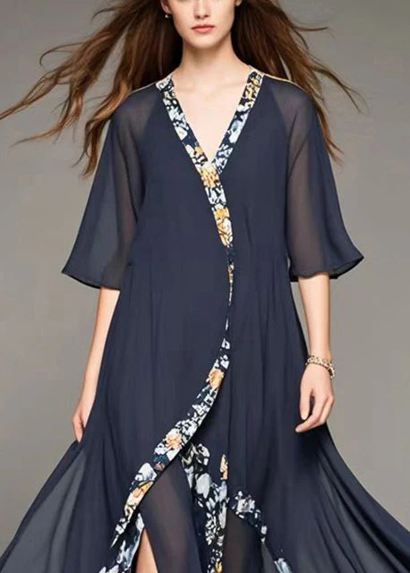 Art Black Asymmetrical Patchwork Chiffon Long Dresses Summer - Image 2