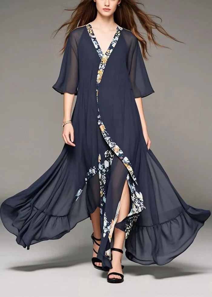 Art Black Asymmetrical Patchwork Chiffon Long Dresses Summer - Image 3