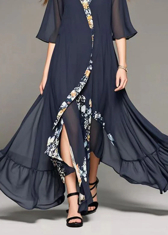 Art Black Asymmetrical Patchwork Chiffon Long Dresses Summer - Image 4