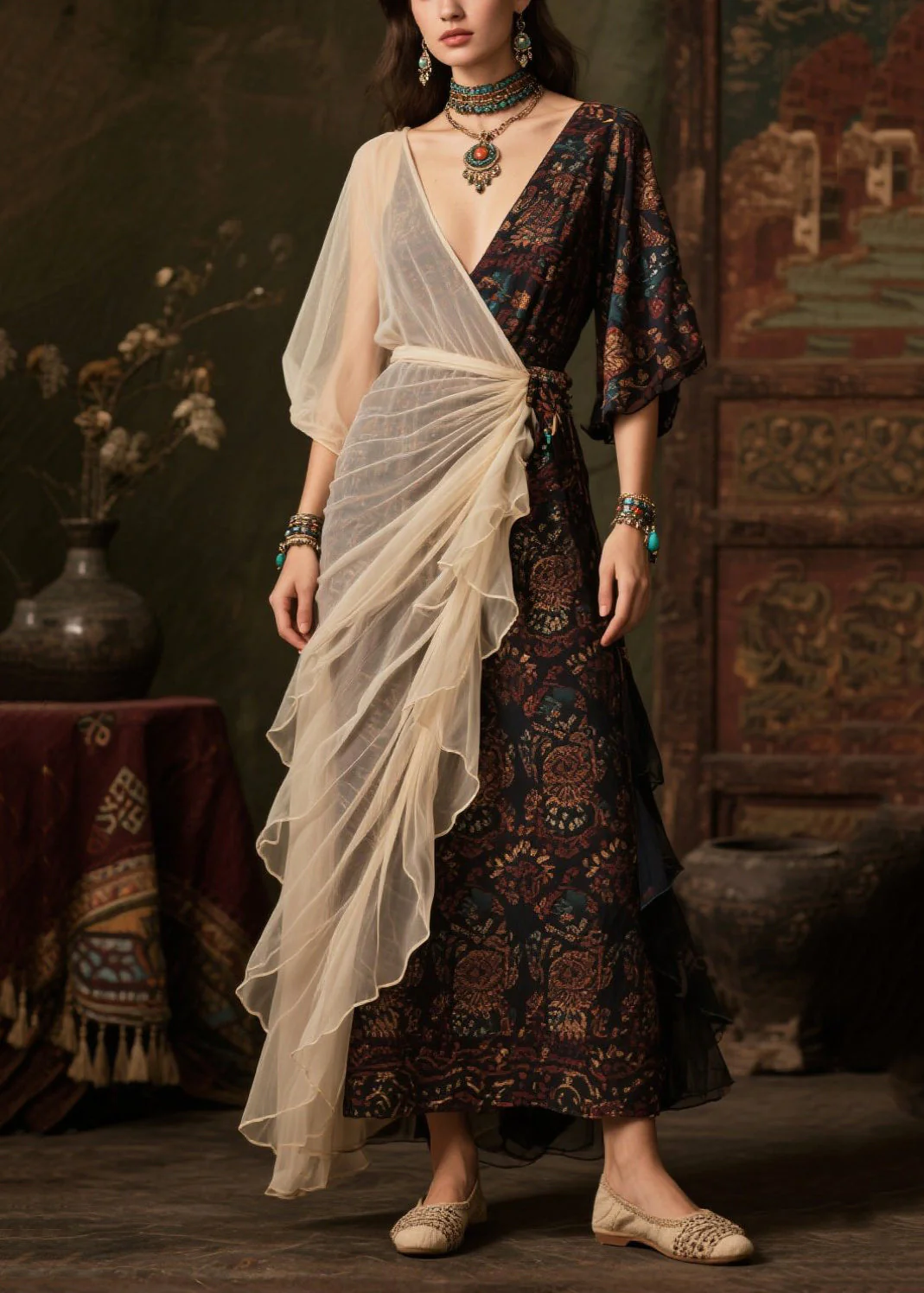 Art Black Asymmetrical Patchwork Tulle Chiffon Vacation Dresses Summer - Image 5