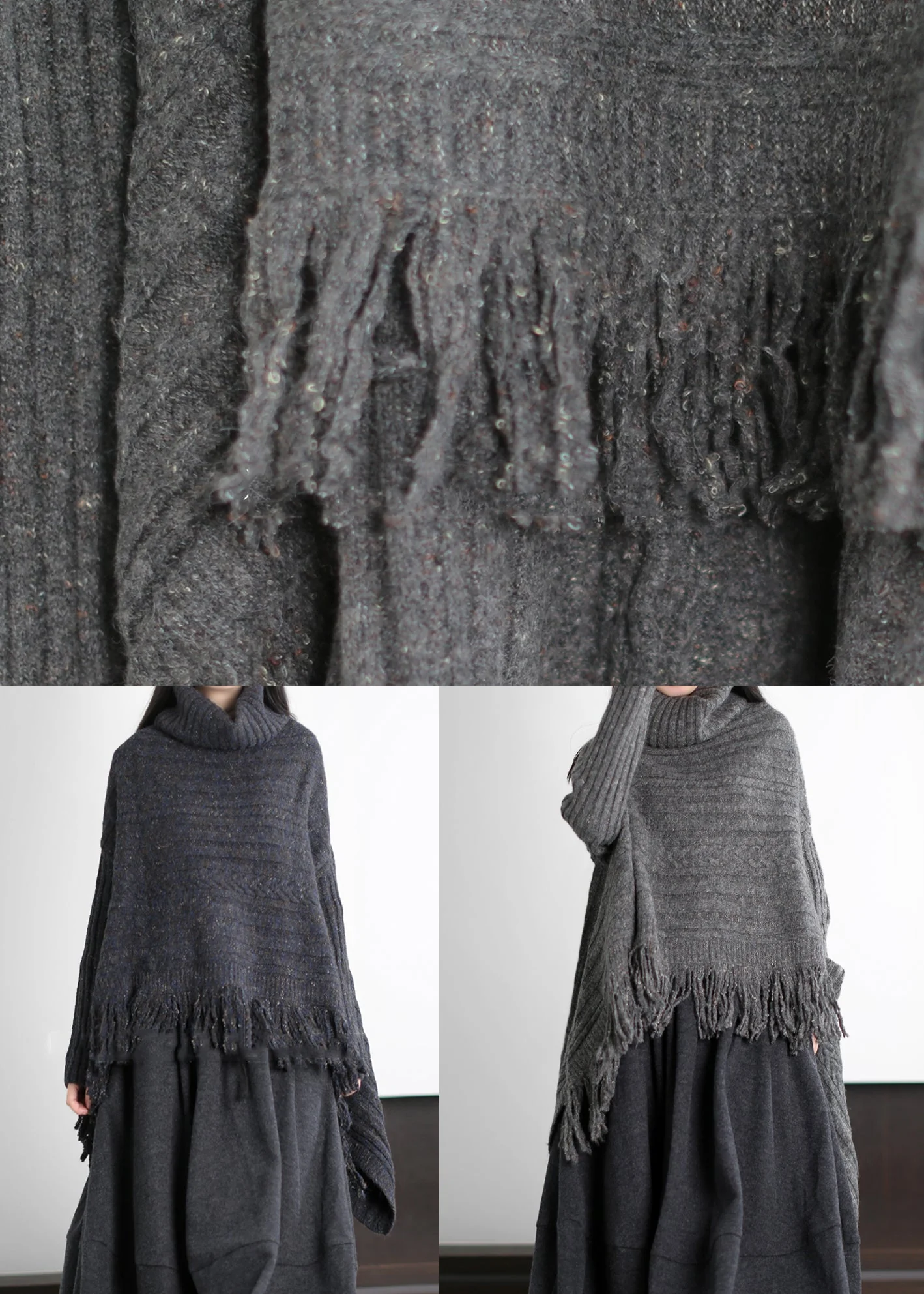 Art Black Asymmetrical Tasseled Knit Sweaters Winter - Image 5