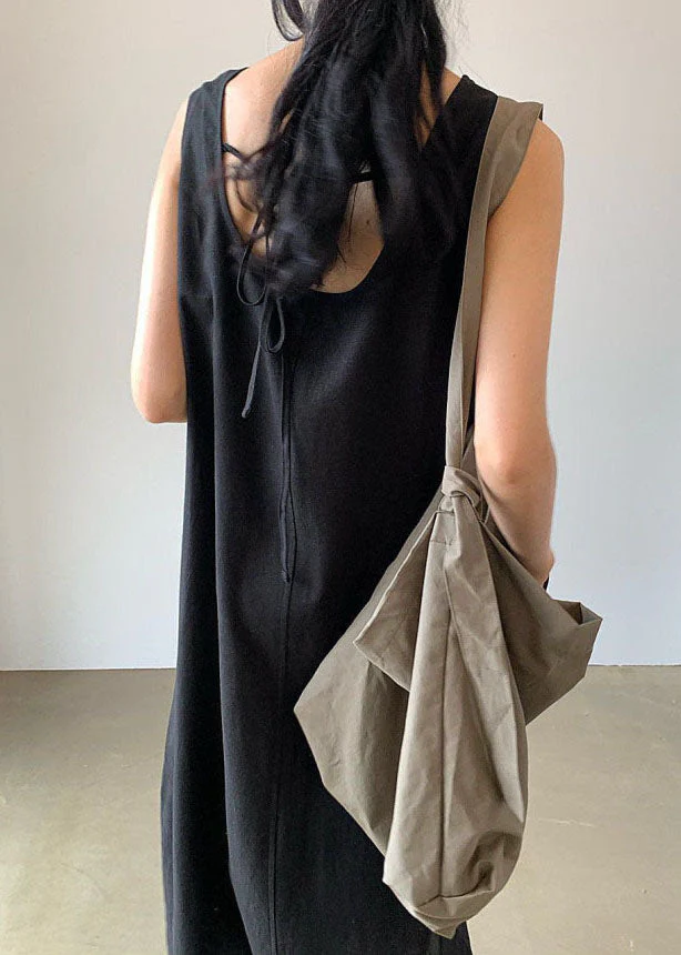 Art Black Backless cozy Cotton Dresses Sleeveless - Image 5