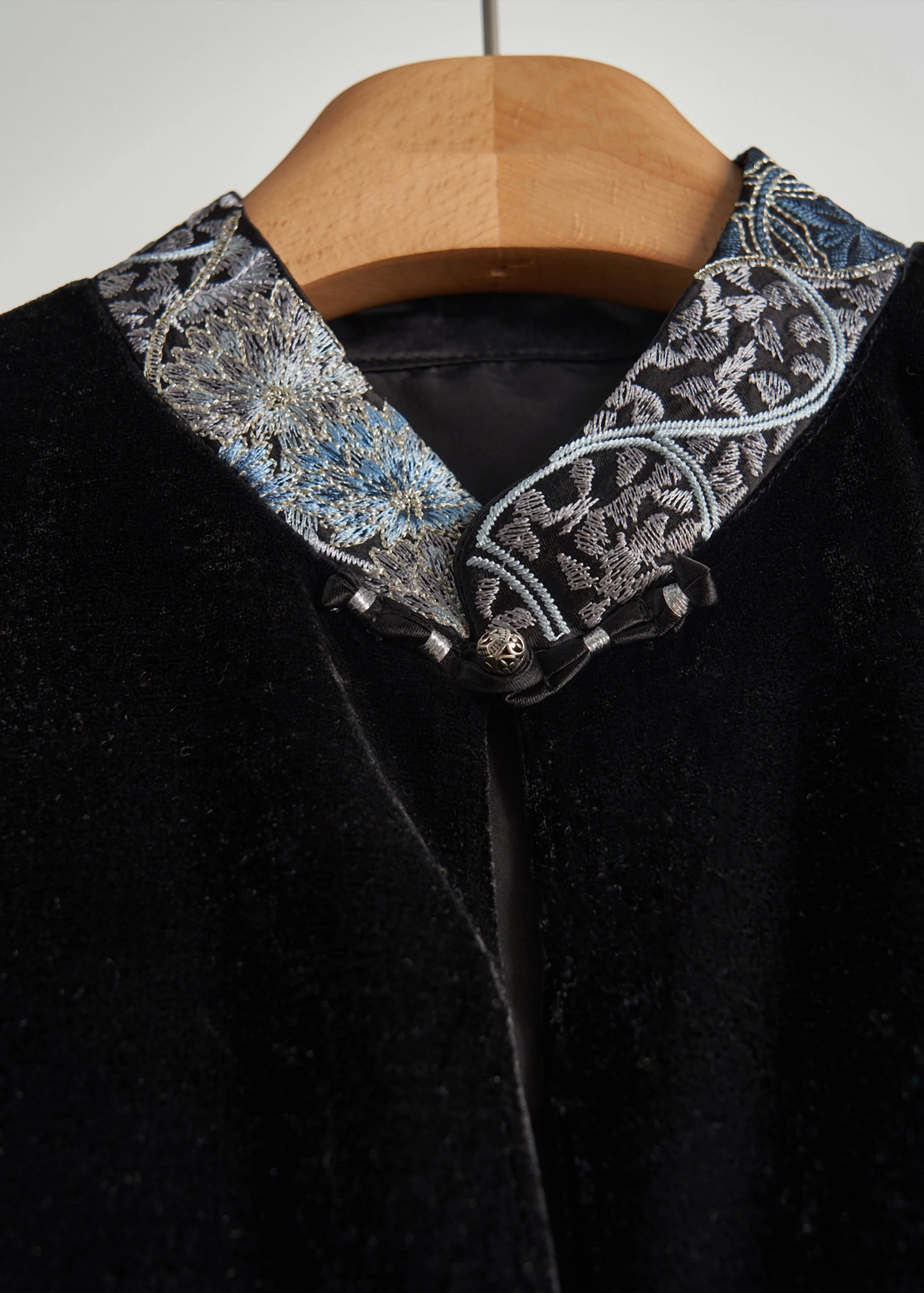 Art Black Embroidered Patchwork Silk Velvet Oriental Vests Fall - Image 3