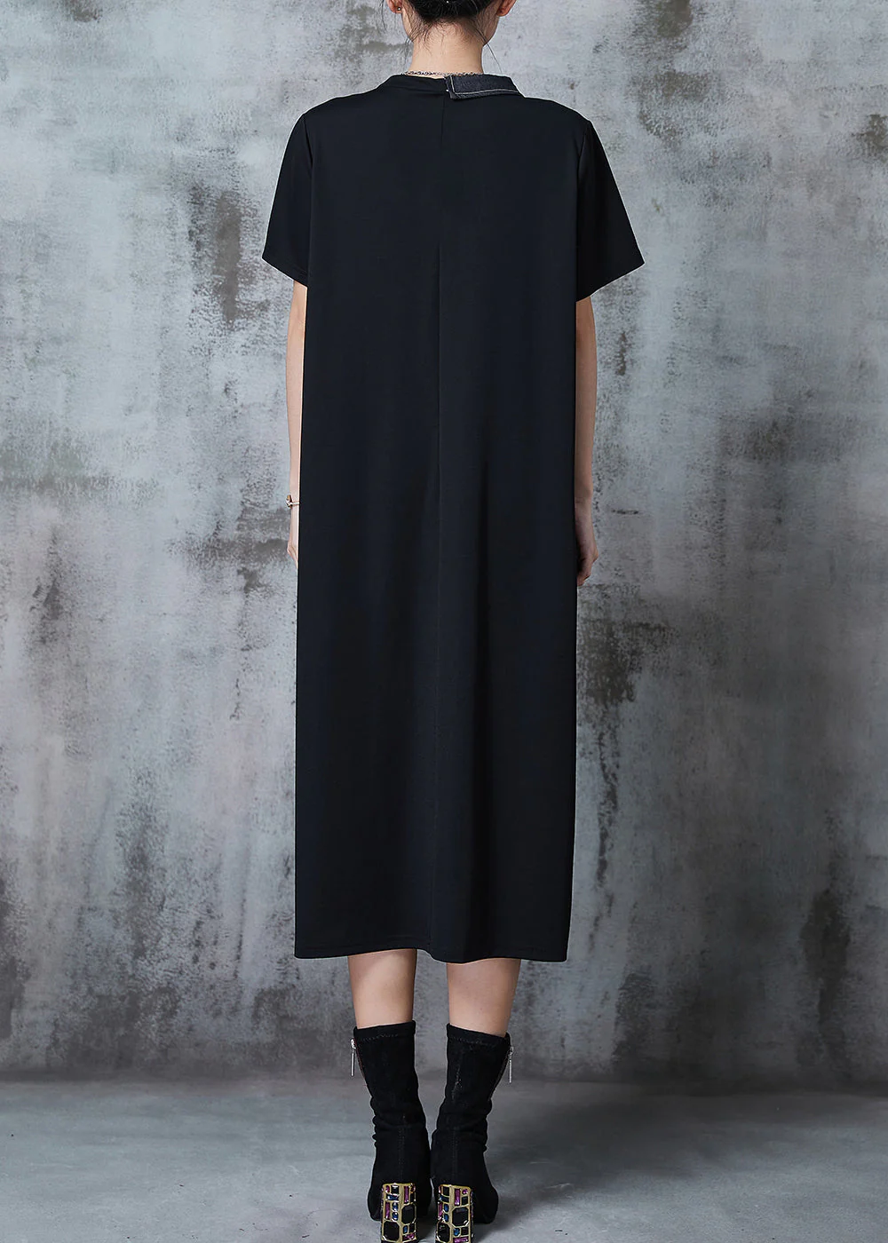 Art Black Oversized Patchwork Cotton Dresses Summer - Image 4