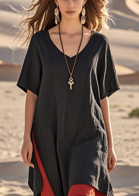 Art Black Oversized Patchwork Cotton Holiday Dresses Summer - Image 2