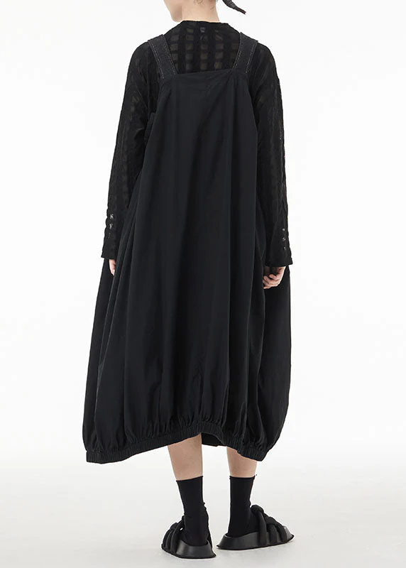 Art Black Oversized Patchwork Cotton Strap Dress Summer - Image 4