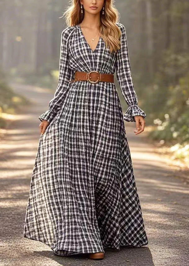 Art Black Plaid Exra Large Hem Cotton Tunic Dress Spring - Image 3