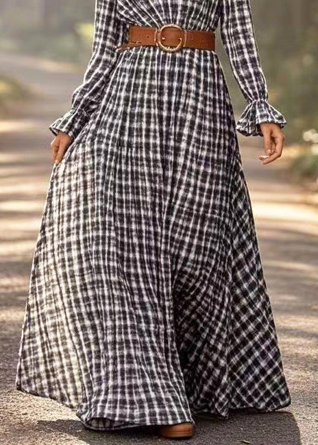 Art Black Plaid Exra Large Hem Cotton Tunic Dress Spring - Image 4